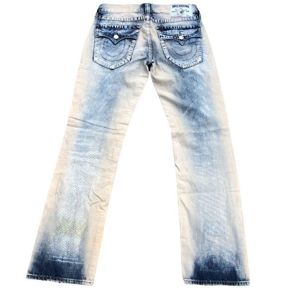 True Religion Jeans Size 32 STRAIGHT Blue Paint Splatter - Picture 3 of 10